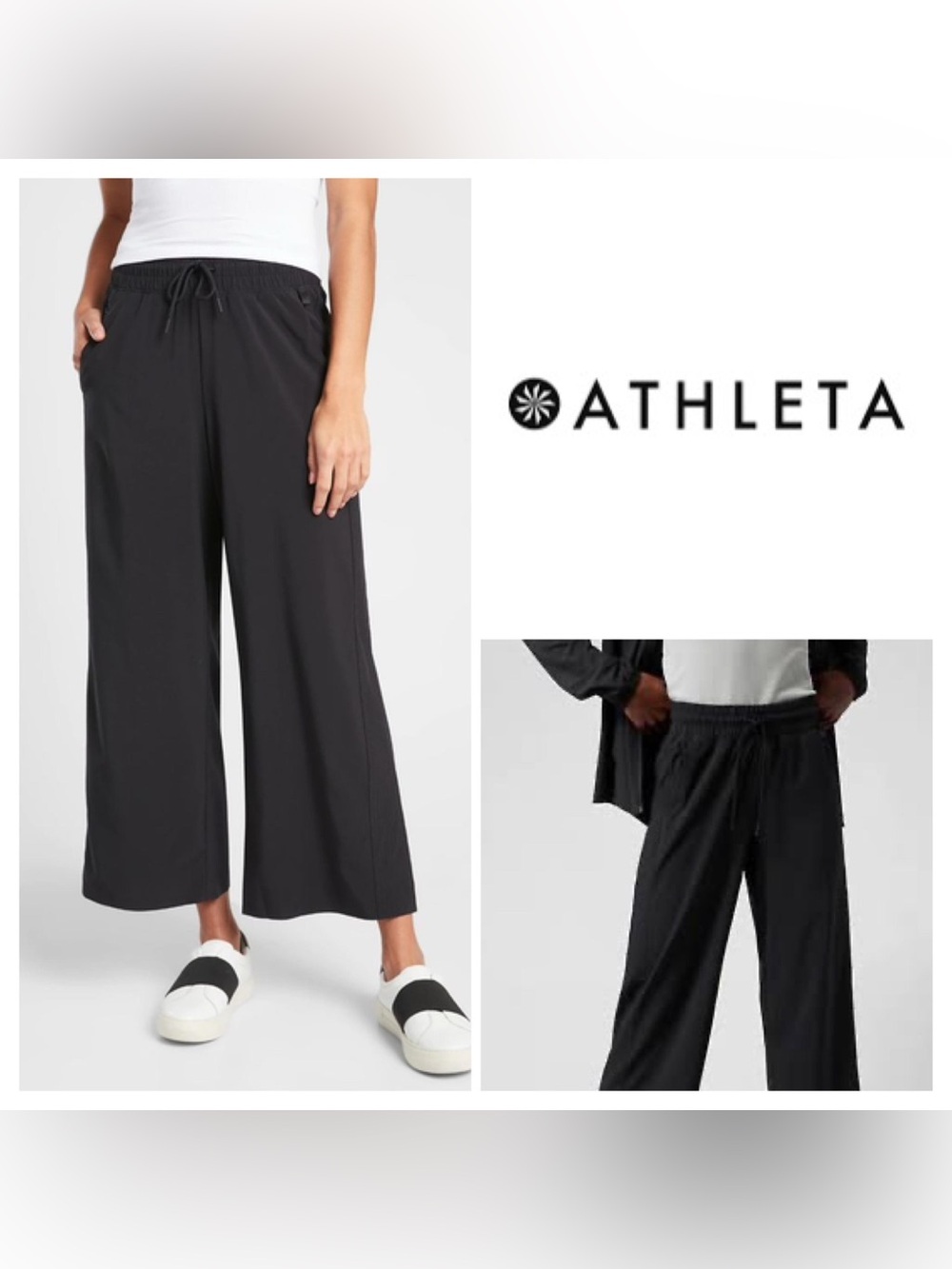 Athleta Balance Wide Leg Crop Sweatpants - Black - SIZE XL